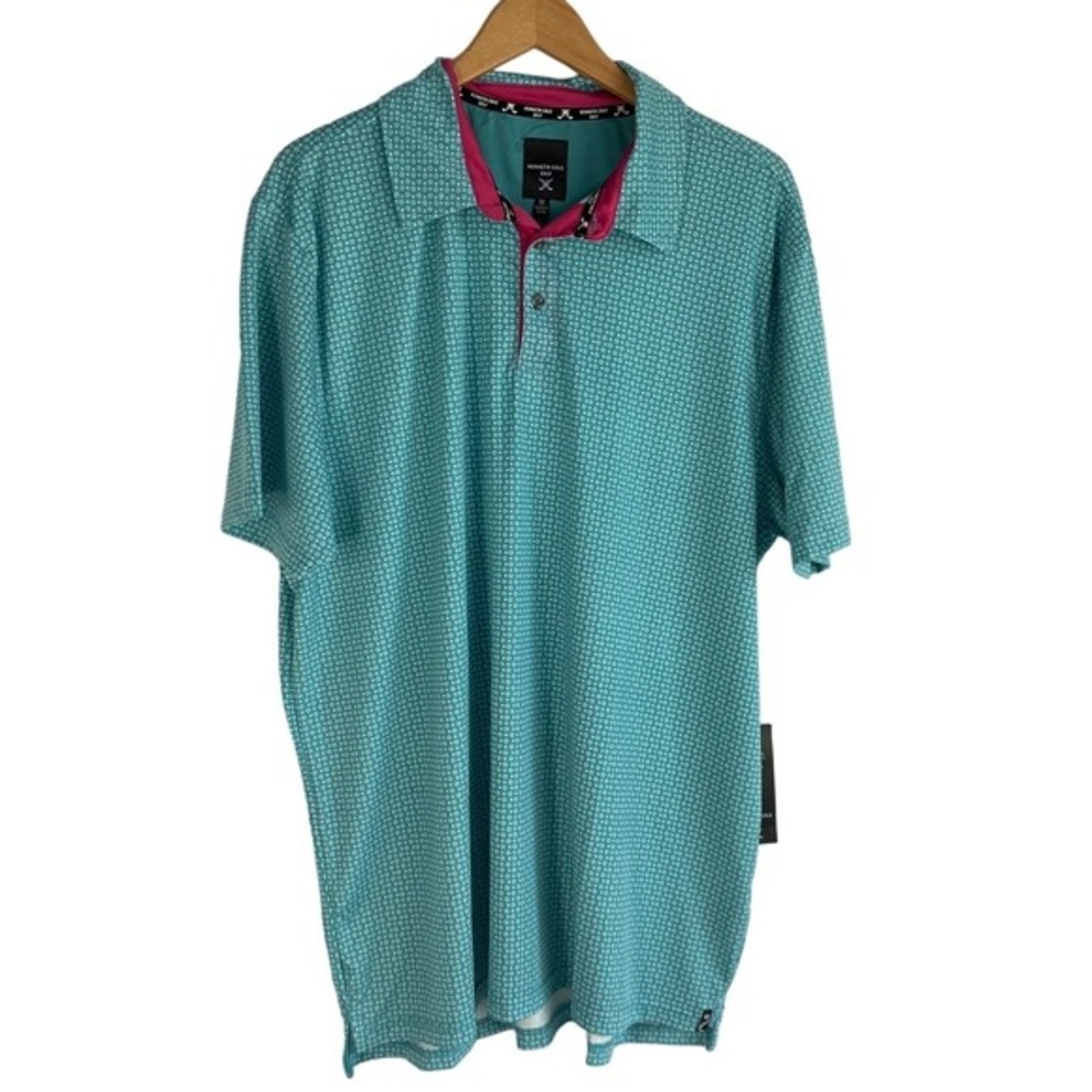 Kenneth Cole AOP Geo Golf Polo Men Size 1X Teal Athletic Performance NWT - Picture 3 of 9